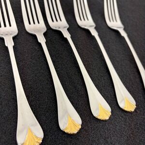 Set/5 Yamazaki Japan Cara Silver Gold Accent Salad Forks Elegant Dining Flatware